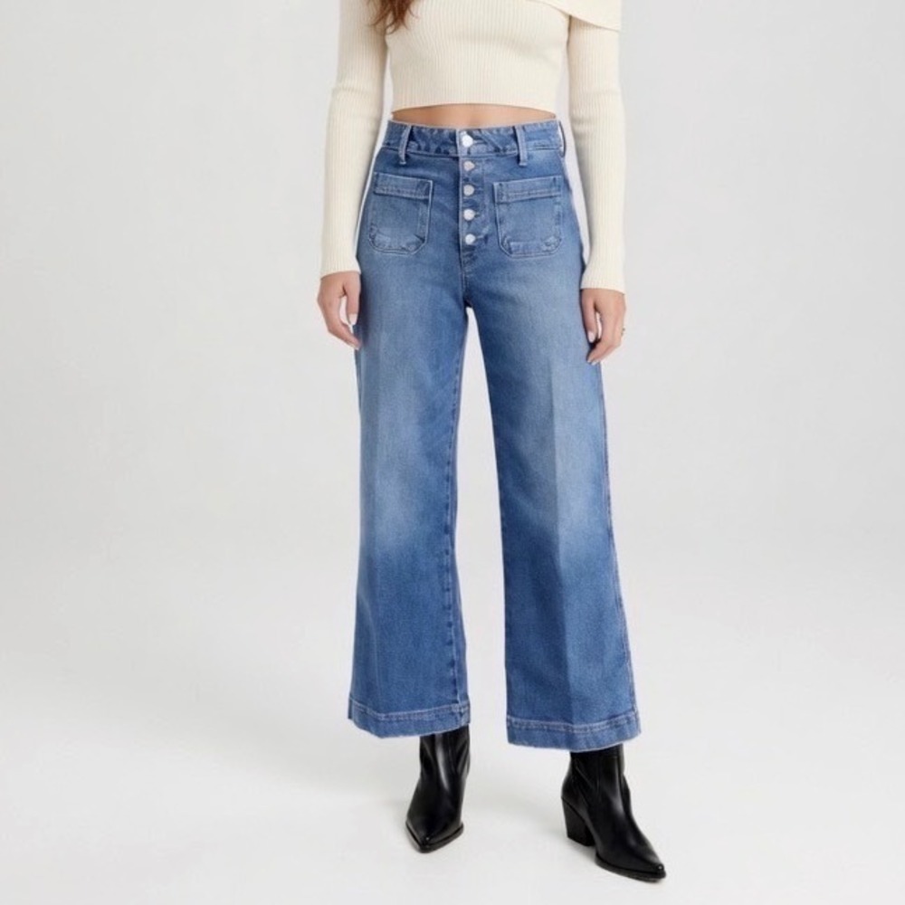 Paige Anessa Jeans Lillie High Rise Wide Leg Cropped Exposed Button Fly Size 31